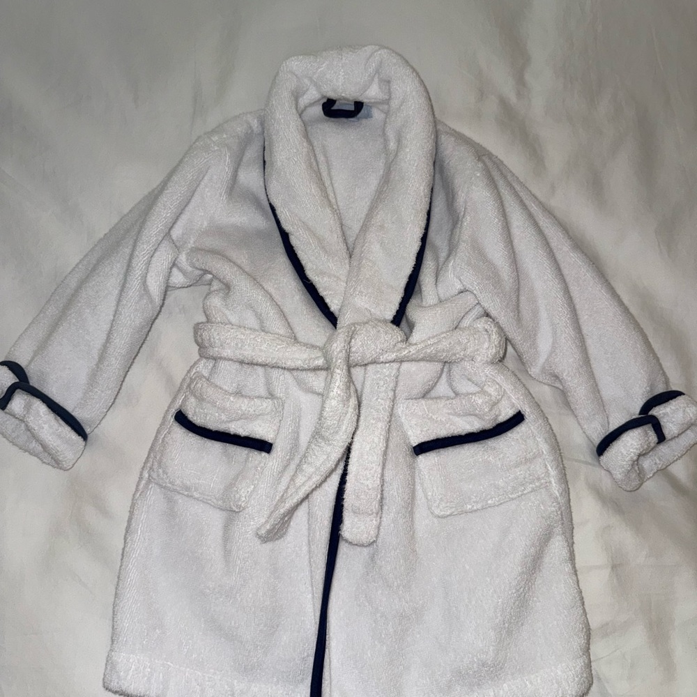 White Bathrobe with Navy Trim